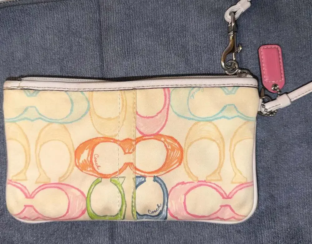 Coach Multicolor Signature Logo Print Canvas Wristlet